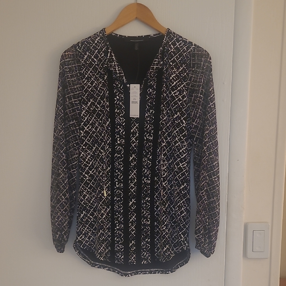 White House Black Market Abstract Black and White Blouse